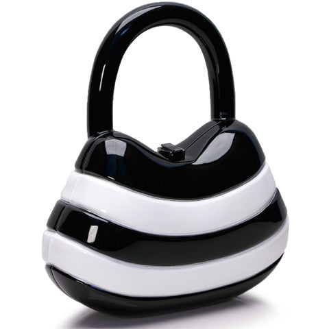Mavin | COACH black and white stripe, brown leather trim, double straps purse  handbag